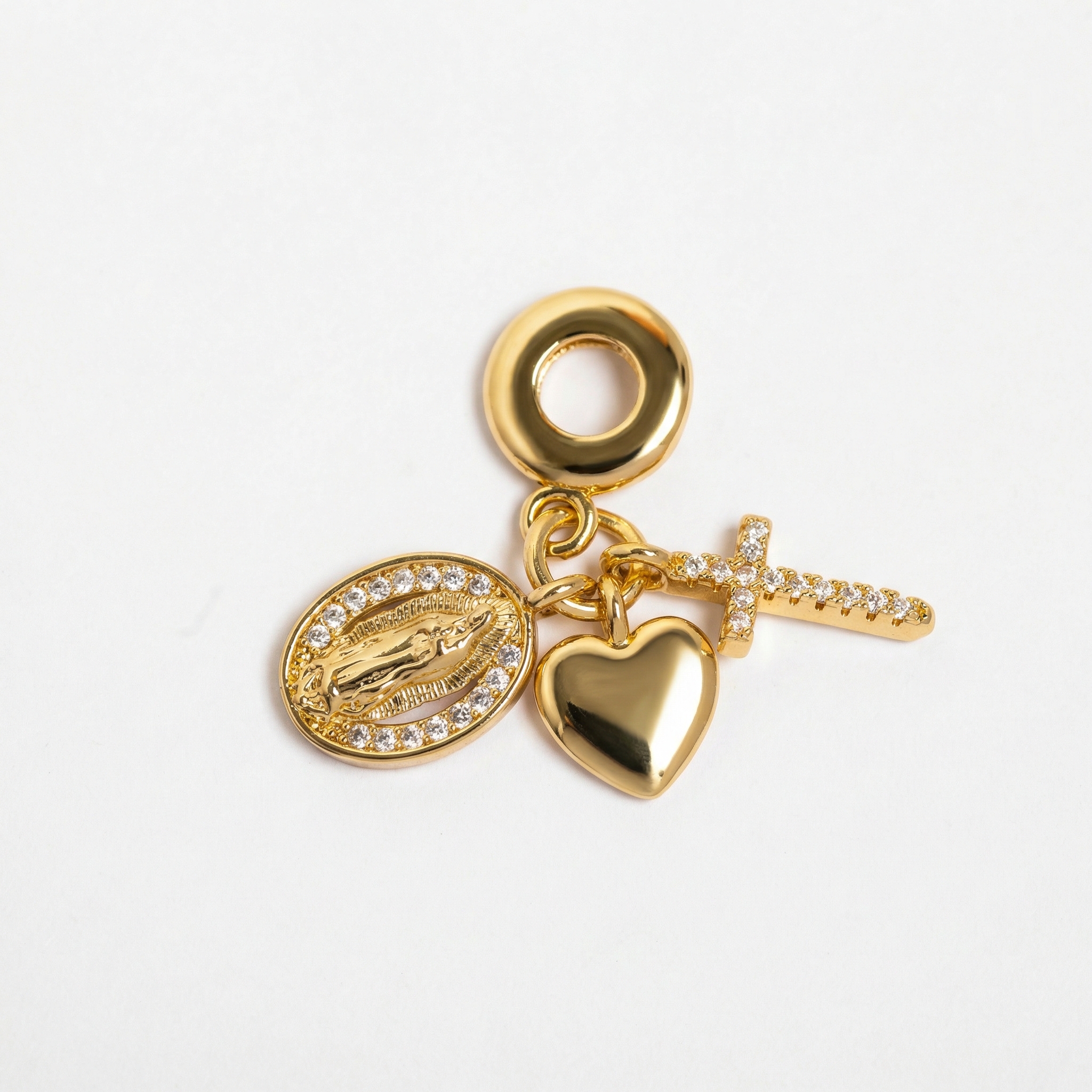 21954 Charm with CZ Cross, Heart & Medal